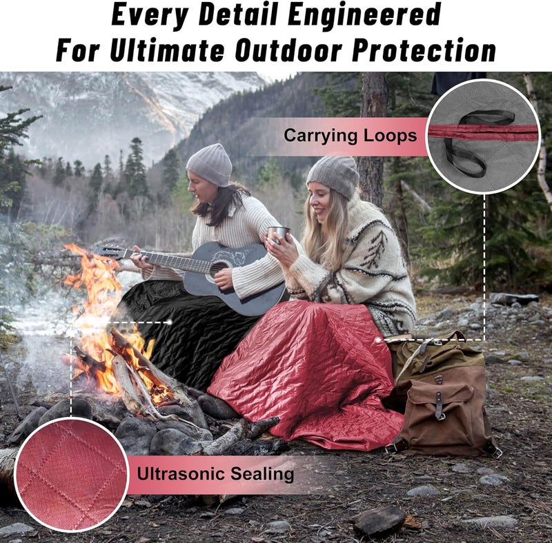 sowwon Waterproof Outdoor Blanket Packable, Stadium Blankets for Camping with Sherpa Fleece Lining, Large Windproof Emergency Throw for Garss Picnic Hiking Road Trip, Machine Washable, 82"X 55"/ 92''X 60'' - Image 5
